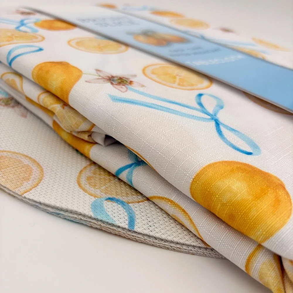 Bright Slice Lemon Tablecloth 60x84 & Mint Ivy‎ 6 Placemats Set Blue Bow Citrus